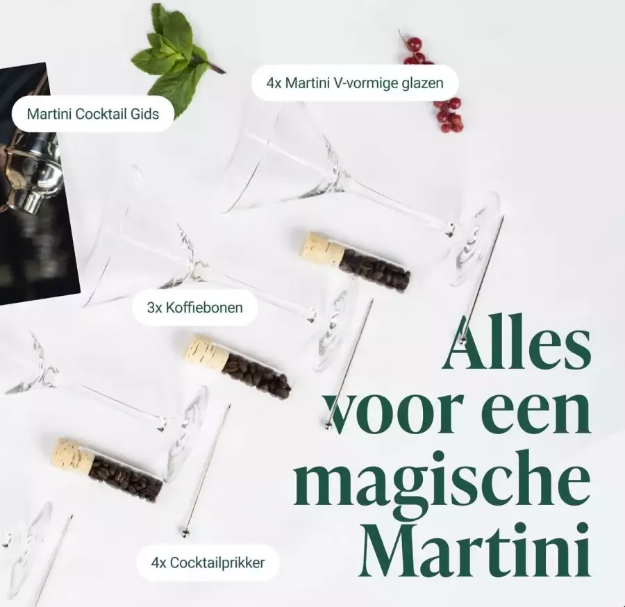 Cocora Martini Set Elite RVS Cocktail Set 4 Martini Glazen (Tritan Kristalglas) Cocktail Shaker Cocktail Boek Koffiebonen Luxe Cadeauverpakking Zilver