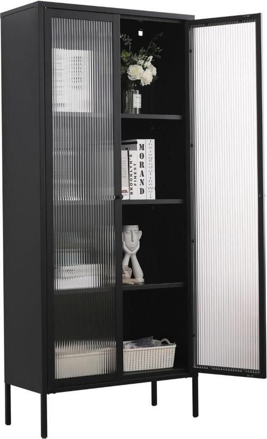 Coemo Elegante vitrinekast Glasgow combinatie van glas en metaal voor een stijlvolle presentatie en optimale opslag in elke woonruimte. Veelzijdig hoogwaardig en duurzaam