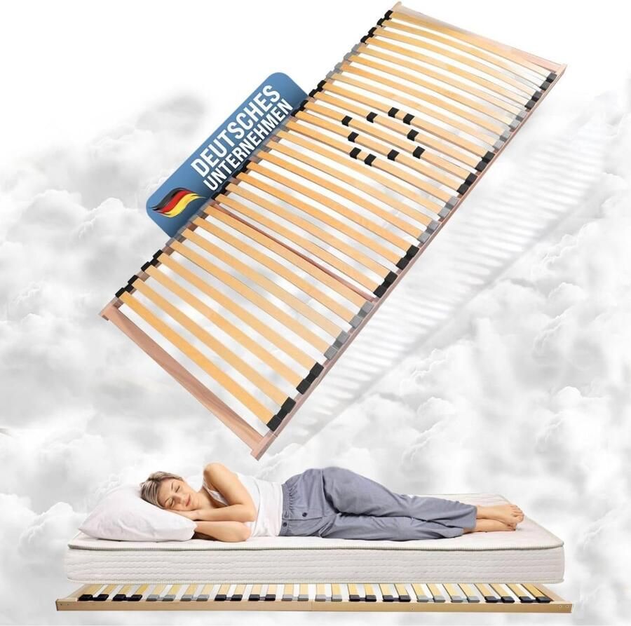 Coemo Stevige 7-zone lattenbodem Basic lattenbodem stijf 120 x 220 cm 32 latten duo doppen 4-traps verstelbare hardheidsregeling bedframe beukenhout Made in Europe