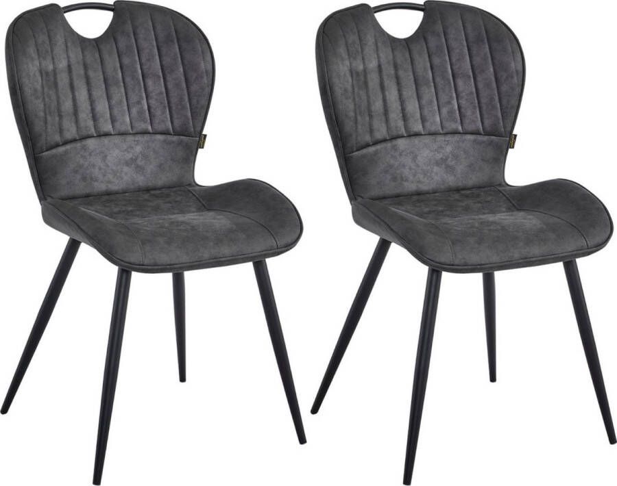 Colenis Alico Eetkamerstoel Set Van 2 Antraciet Microfiber Stof Zwarte Poten