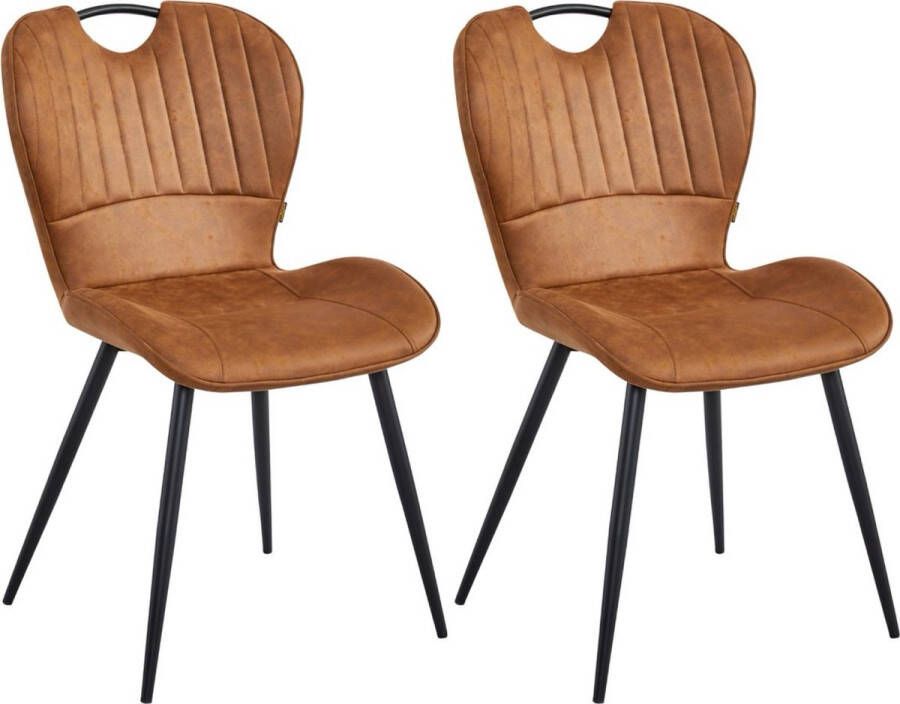 Colenis Alico Eetkamerstoel Set Van 2 Cognac Microfiber Stof Zwarte Poten