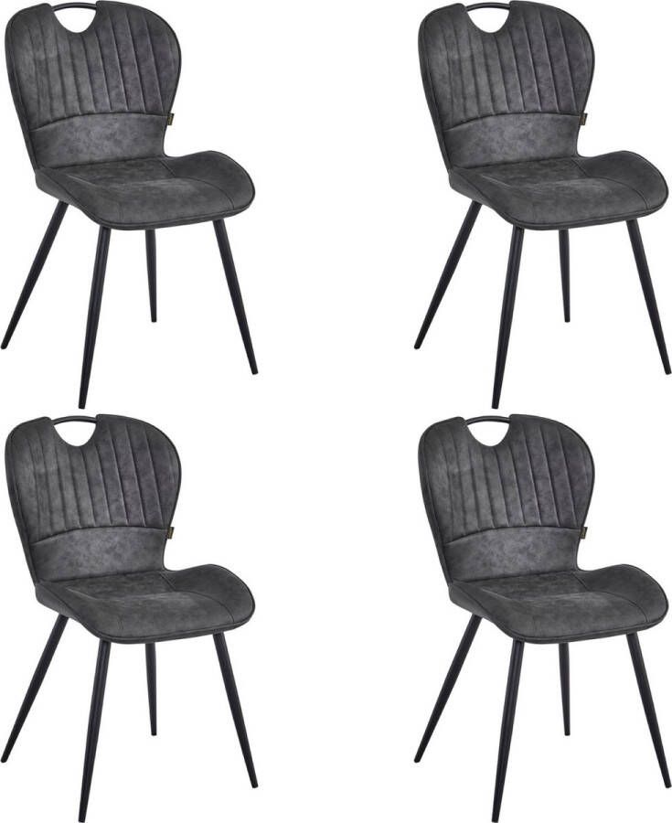 Colenis Alico Eetkamerstoel Set Van 4 Antraciet Microfiber Zwarte Poten