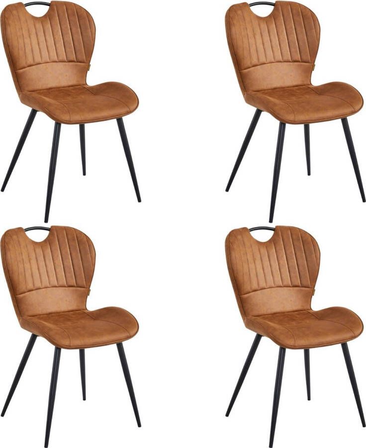 Colenis Alico Eetkamerstoel Set Van 4 Cognac Microfiber Stof Zwarte Poten - Foto 1