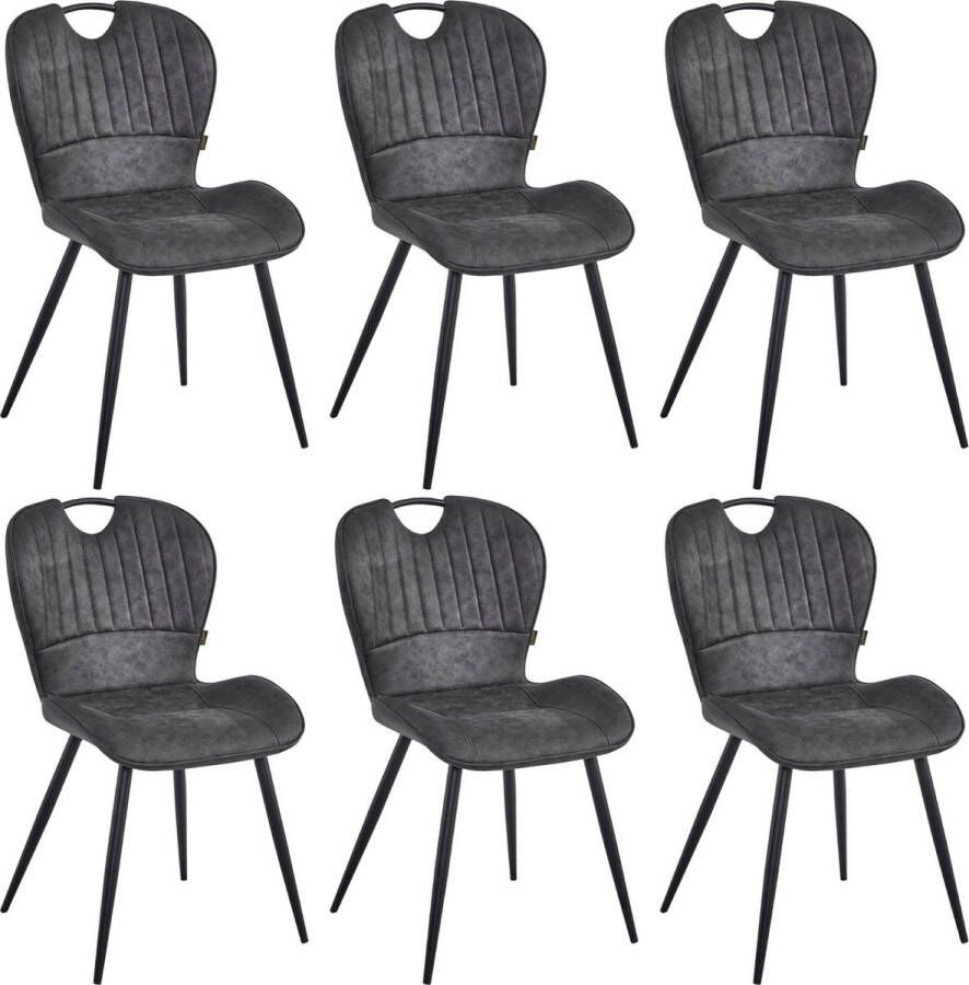 Colenis Alico Eetkamerstoel Set Van 6 Antraciet Microfiber Stof Zwarte Poten
