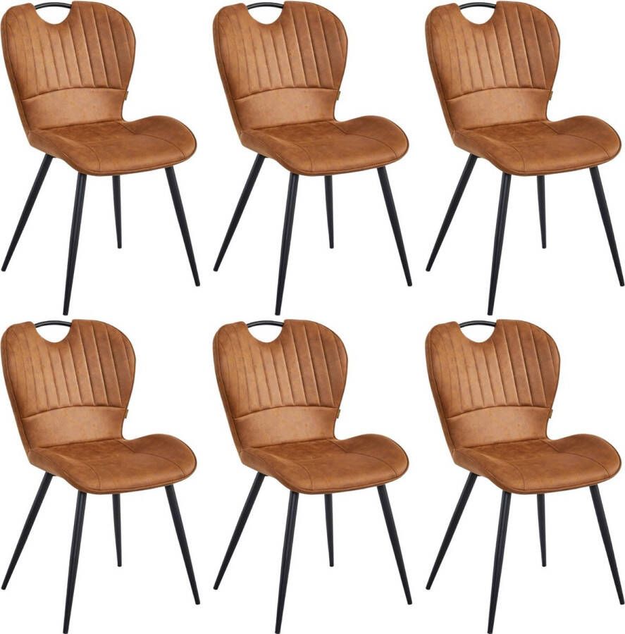Colenis Alico Eetkamerstoel Set Van 6 Cognac Microfiber Stof Zwarte Poten