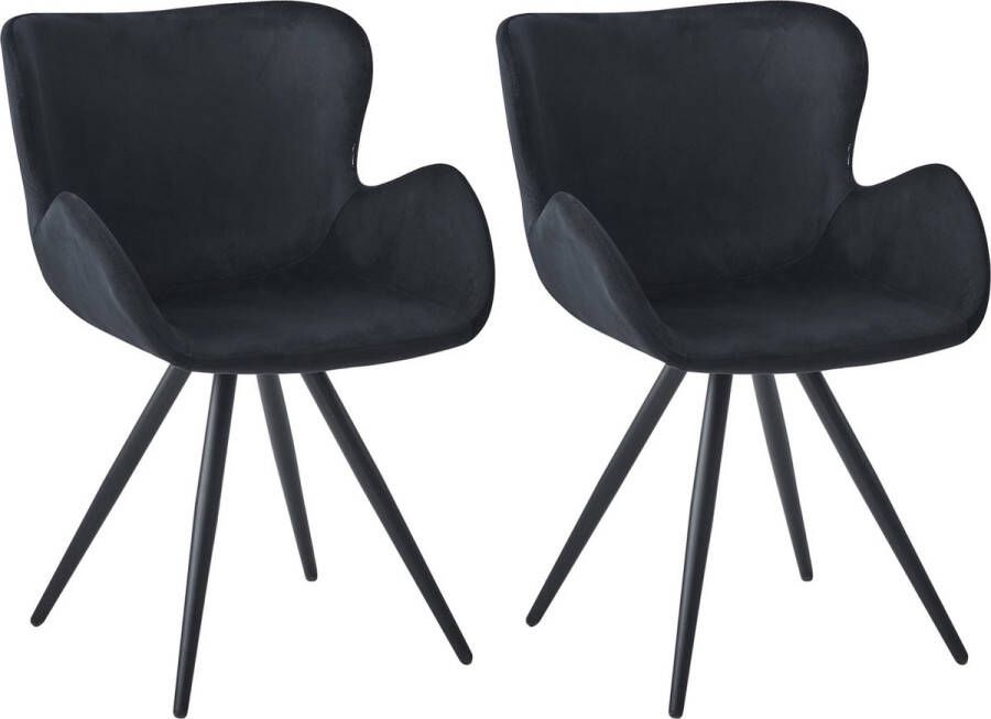 Colenis Anabella Eetkamerstoel Set Van 2 Zwart Fluweel Velvet Industrieel Met armleuning - Foto 2
