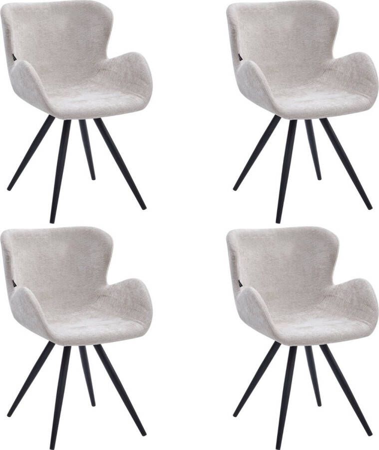 Colenis Anabella Eetkamerstoel Set Van 4 Beige Chenille Stof Industrieel Met armleuning