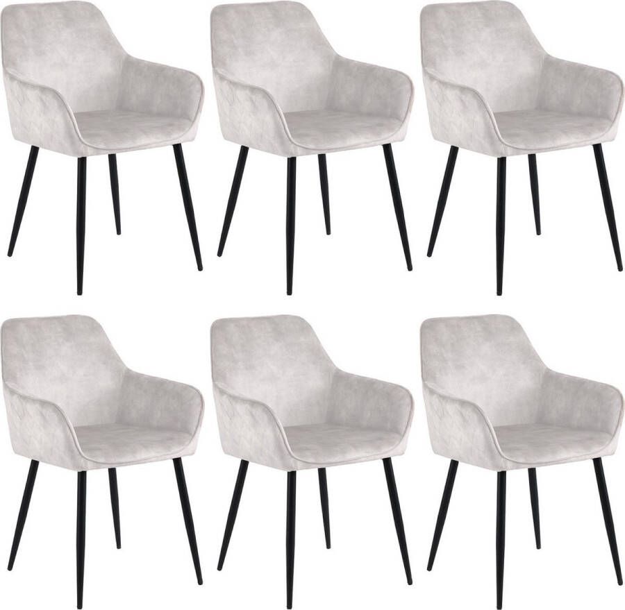 Colenis Milan Eetkamerstoel Set Van 6 Ecru Fluweel Industrieel Met armleuning