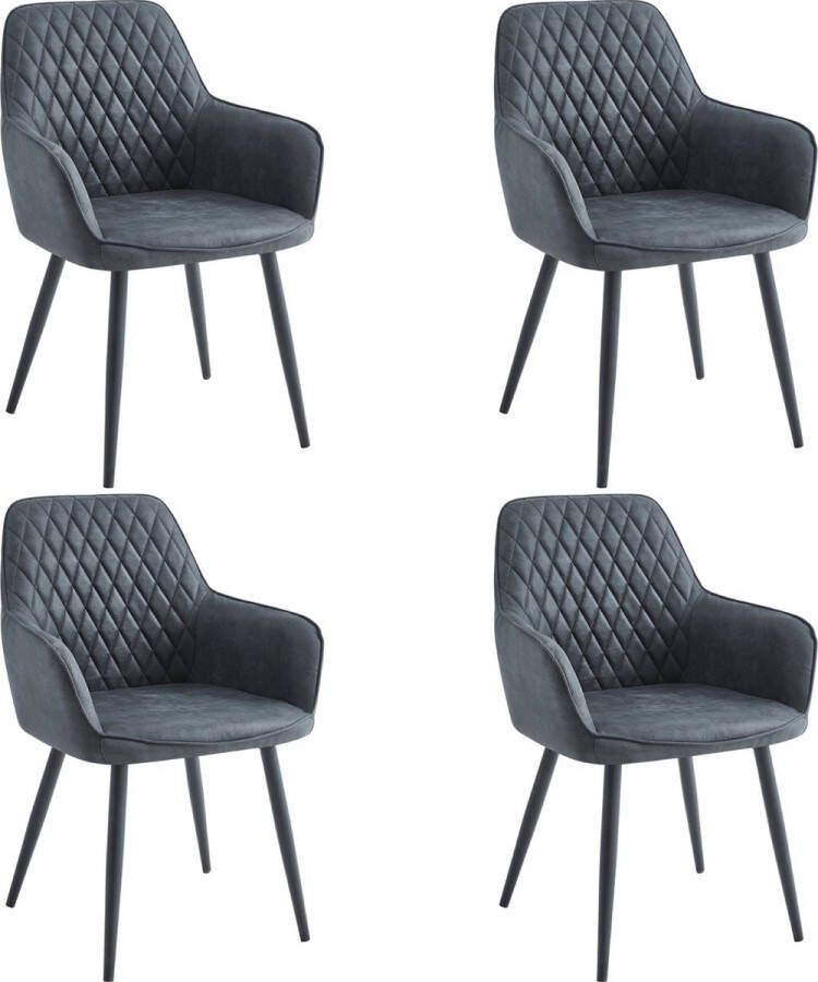 Colenis Beverly Eetkamerstoel Set Van 4 Antraciet Microfiber Industrieel Met armleuning