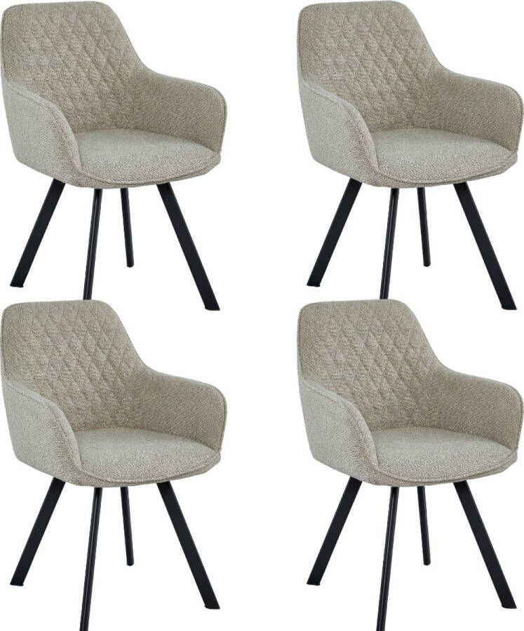 Colenis Beverly Eetkamerstoel Set Van 4 Beige Bouclé Zwarte Poten