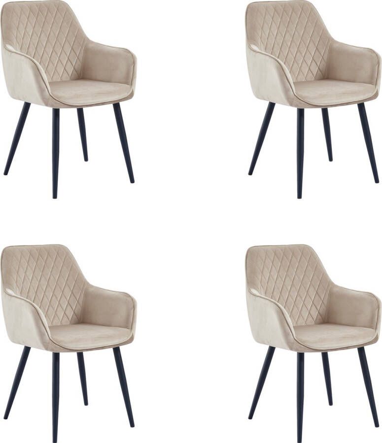 Colenis Beverly Eetkamerstoel Set Van 4 Beige Fluweel Velvet Industrieel Met armleuning