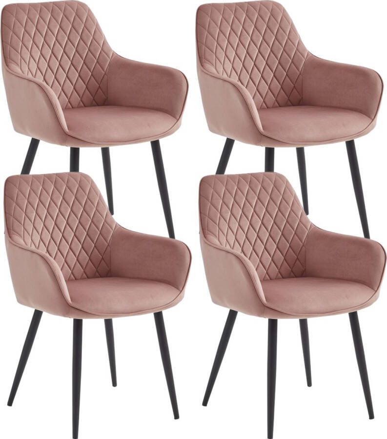 Colenis Beverly Eetkamerstoel Set Van 4 Roze -Velvet Industrieel Met armleuning