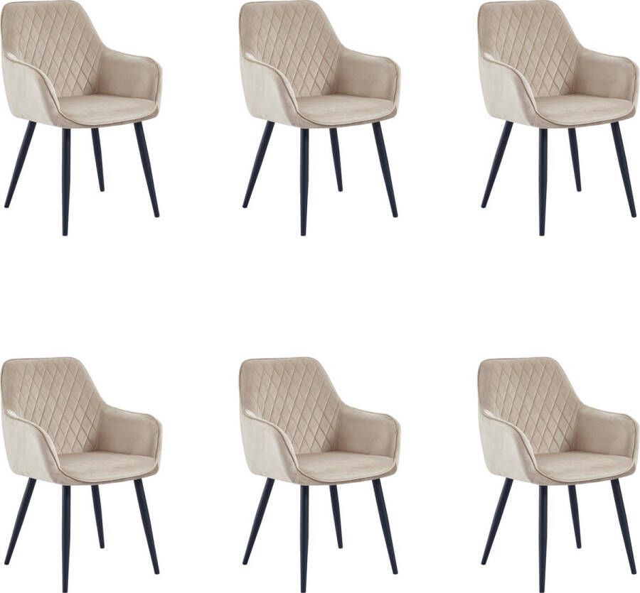 Colenis Beverly Eetkamerstoel Set Van 6 Beige Fluweel Velvet Industrieel Met armleuning