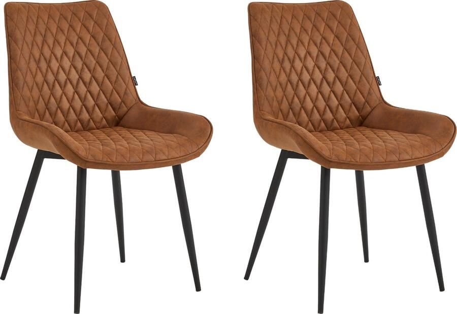 Colenis Adama Eetkamerstoel Set Van 2 Cognac Microfiber Industrieel