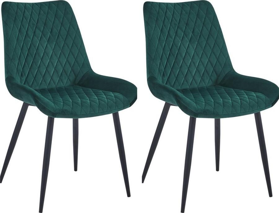 Colenis Adama Eetkamerstoel Set Van 2 Groen Fluweel Velvet Industrieel