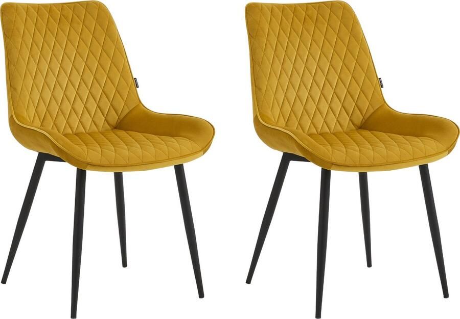 Colenis Adama Eetkamerstoel Set Van 2 Okergeel Fluweel Velvet Industrieel