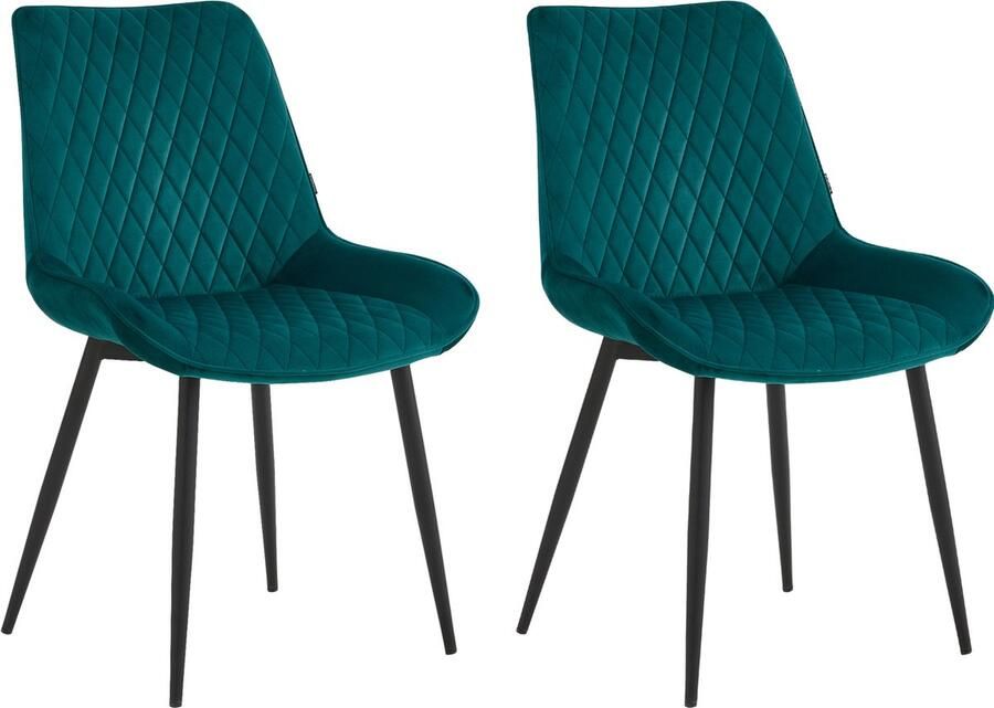Colenis Adama Eetkamerstoel Set Van 2 Petrol Fluweel Velvet Industrieel