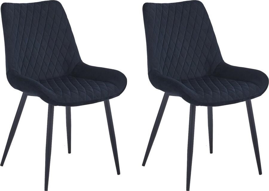 Colenis Adama Eetkamerstoel Set Van 2 Zwart Fluweel Velvet Industrieel