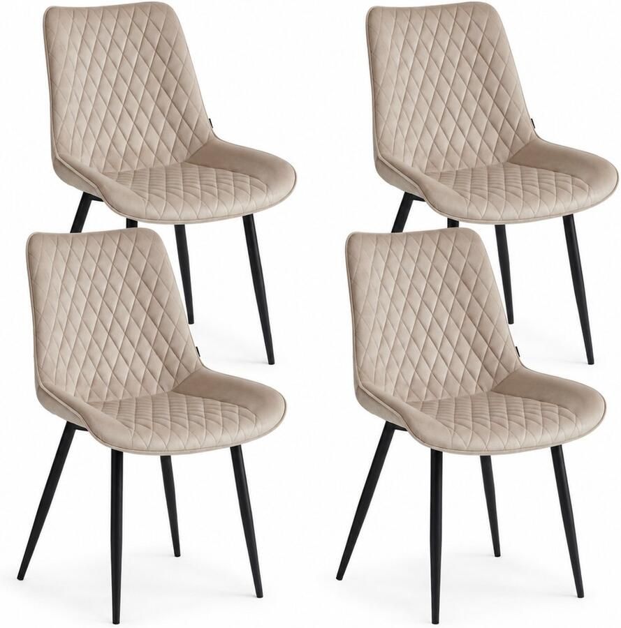 Colenis Adama Eetkamerstoel Set Van 4 Beige Fluweel Velvet Industrieel - Foto 2