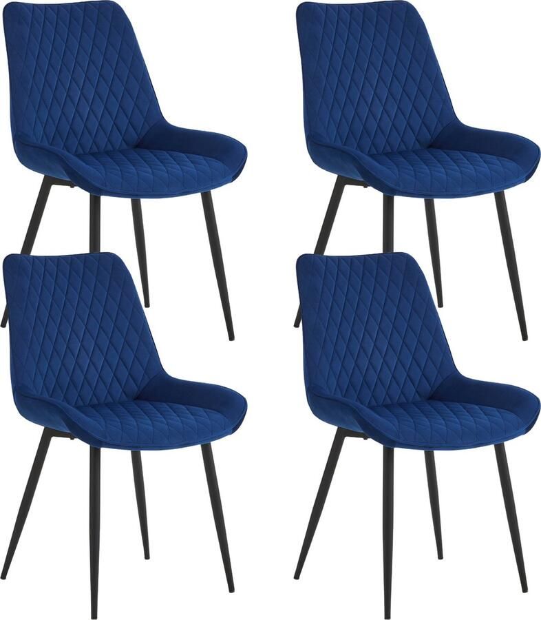 Colenis Adama Eetkamerstoel Set Van 4 Blauw Fluweel Velvet Industrieel