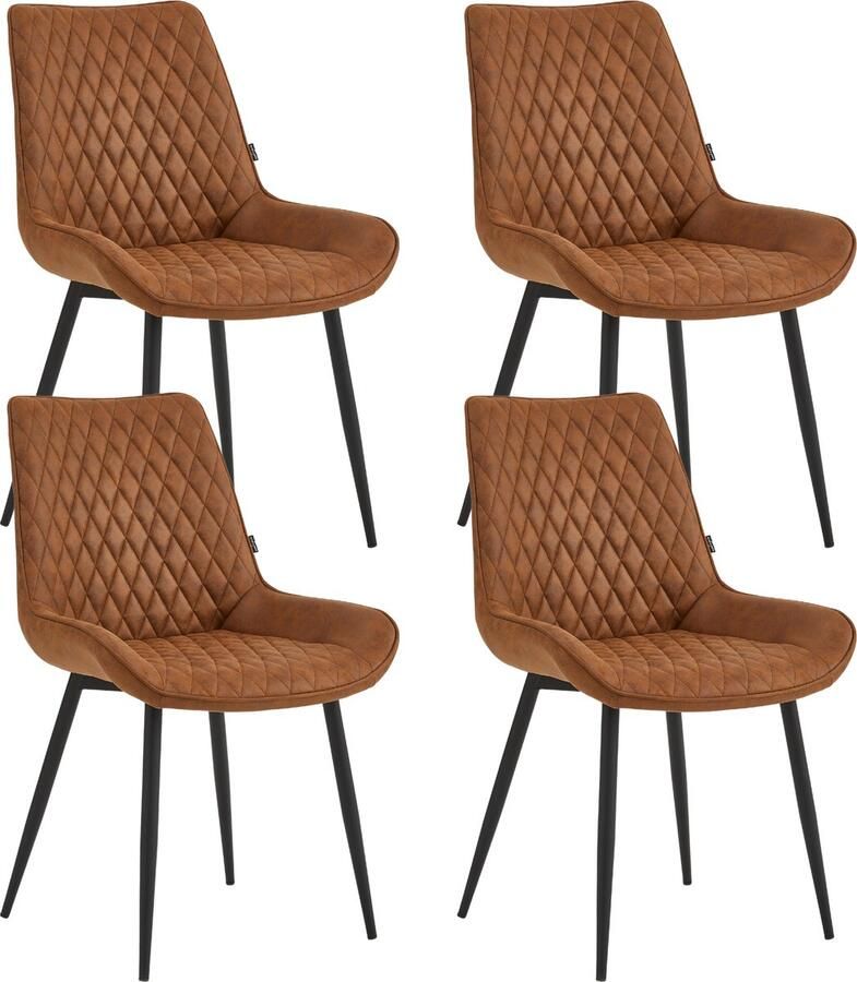 Colenis Adama Eetkamerstoel Set Van 4 Cognac Microfiber Industrieel
