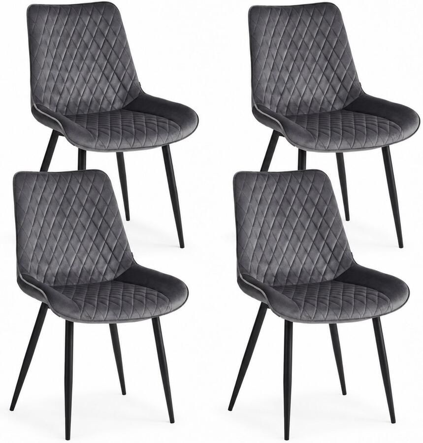 Colenis Adama Eetkamerstoel Set Van 4 Grijs Fluweel Velvet Industrieel