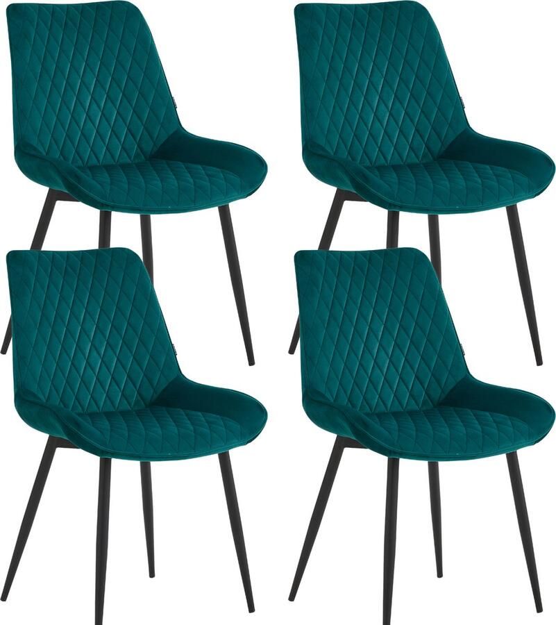 Colenis Adama Eetkamerstoel Set Van 4 Petrol Fluweel Velvet Industrieel