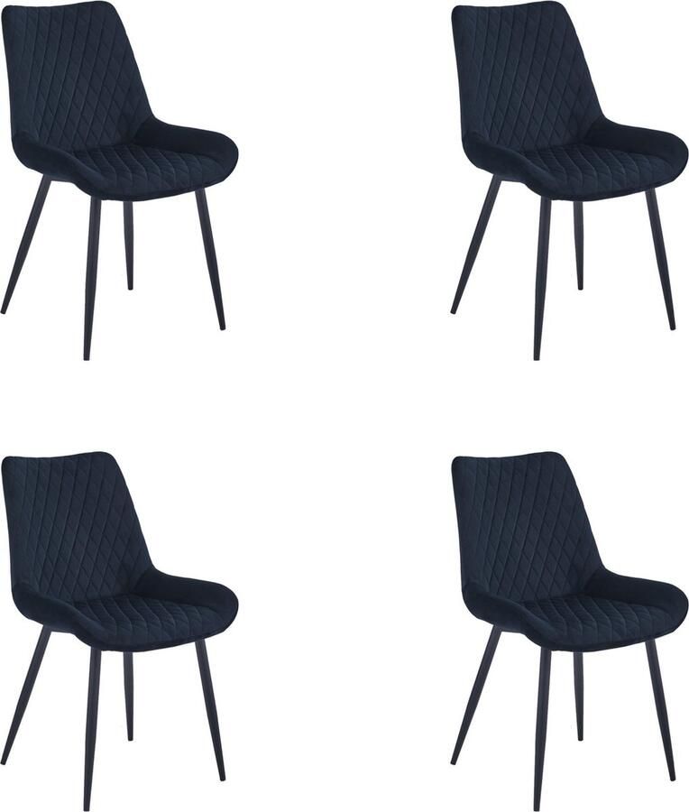 Colenis Adama Eetkamerstoel Set Van 4 Zwart Fluweel Velvet Industrieel