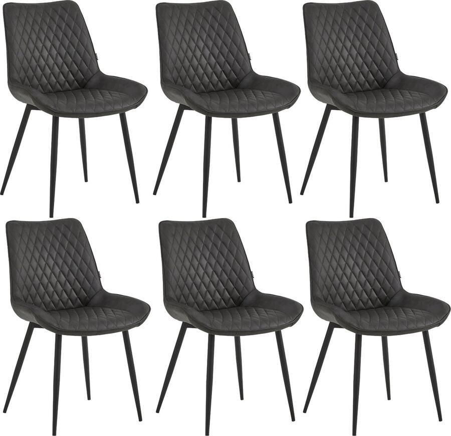 Colenis Adama Eetkamerstoel Set Van 6 Antraciet Microfiber Industrieel