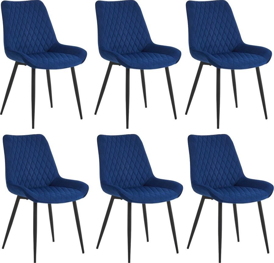 Colenis Adama Eetkamerstoel Set Van 6 Blauw Fluweel Velvet Industrieel