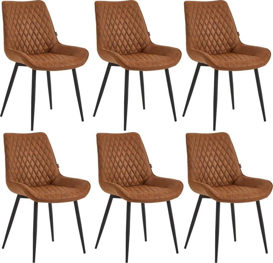 Colenis Adama Eetkamerstoel Set Van 6 Cognac Microfiber Industrieel