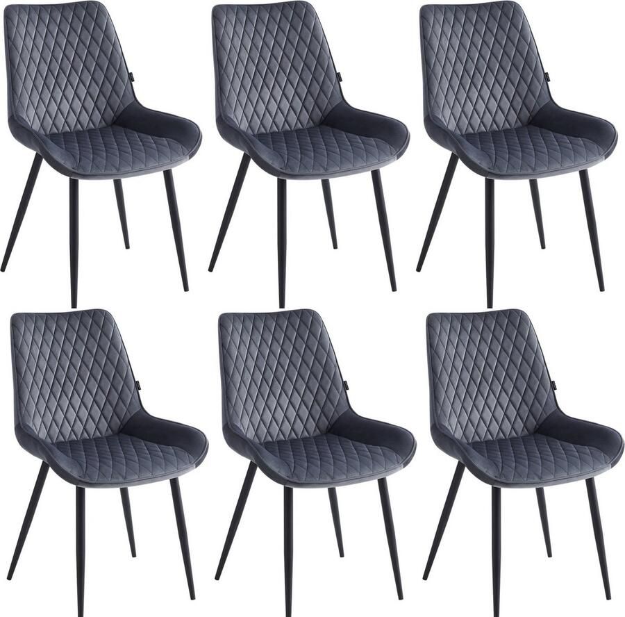 Colenis Adama Eetkamerstoel Set Van 6 Grijs Fluweel Velvet Industrieel