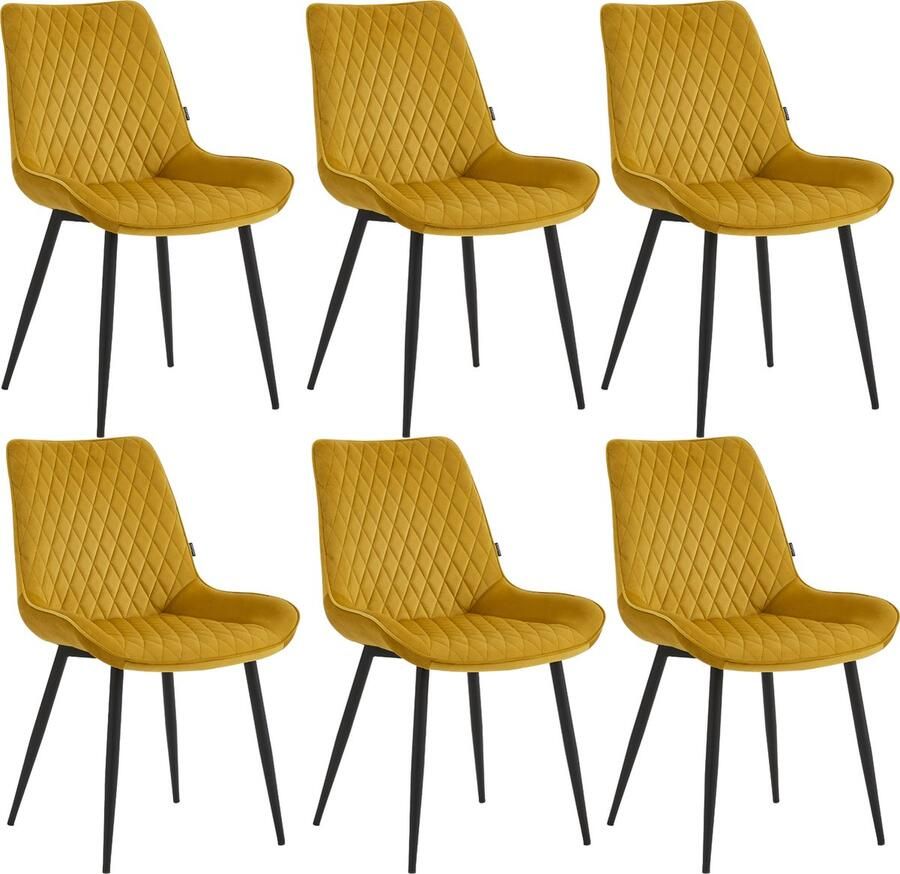 Colenis Adama Eetkamerstoel Set Van 6 Okergeel Fluweel Velvet Industrieel