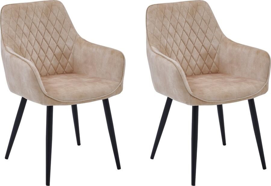 Colenis Beverly Eetkamerstoel Set Van 2 Beige Adoré Velvet Design Met armleuning