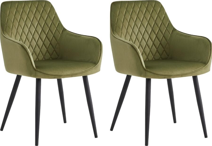 Colenis Beverly Eetkamerstoel Set Van 2 Olijfgroen Velvet Met armleuning