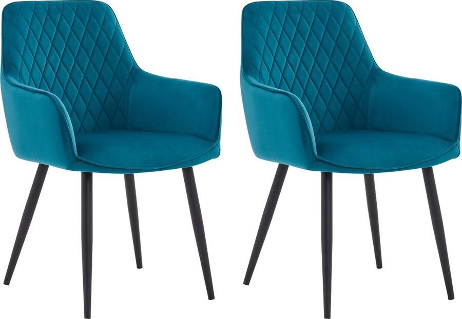 Colenis Beverly Eetkamerstoel Set Van 2 Petrol Velvet Met armleuning