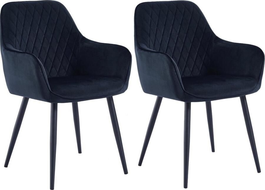 Colenis Beverly Eetkamerstoel Set Van 2 Zwart Velvet Met armleuning