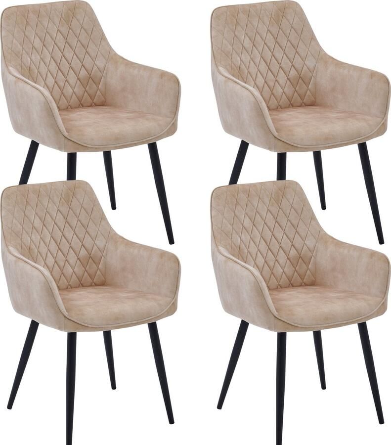 Colenis Beverly Eetkamerstoel Set Van 4 Beige Adoré Velvet Design Met armleuning