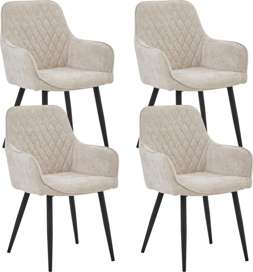 Colenis Beverly Eetkamerstoel Set Van 4 Beige Chenille Stof Industrieel