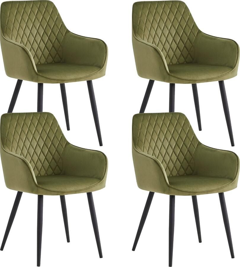 Colenis Beverly Eetkamerstoel Set Van 4 Olijfgroen Velvet Met armleuning