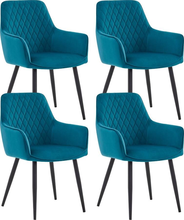 Colenis Beverly Eetkamerstoel Set Van 4 Petrol Velvet Met armleuning