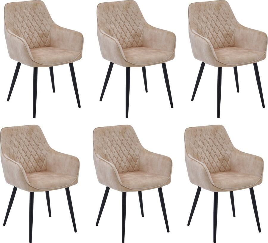 Colenis Beverly Eetkamerstoel Set Van 6 Beige Adoré Velvet Design Met armleuning