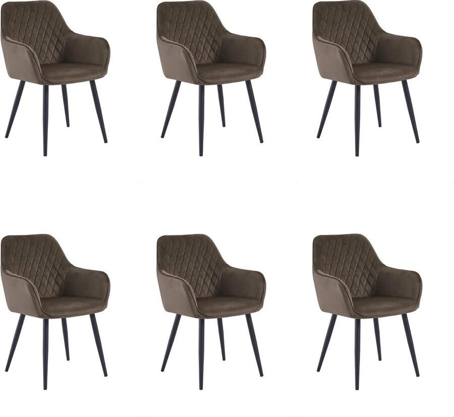 Colenis Beverly Eetkamerstoel Set Van 6 Bruin Fluweel Velvet Industrieel Met armleuning
