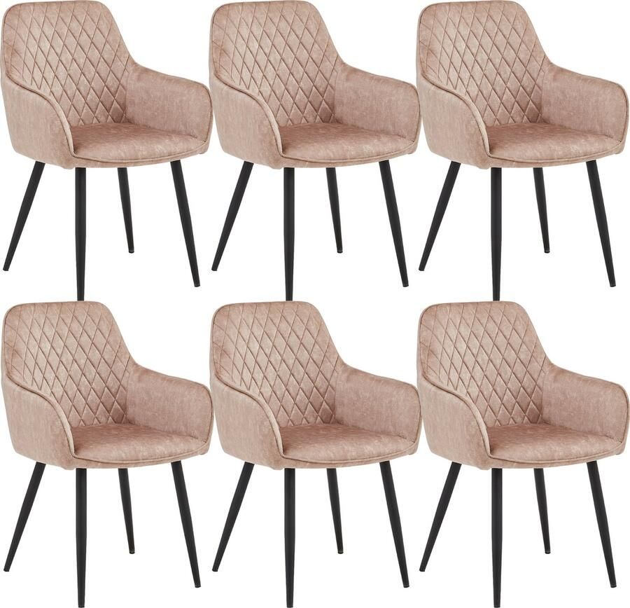 Colenis Beverly Eetkamerstoel Set Van 6 Champagne Adoré Velvet Met armleuning