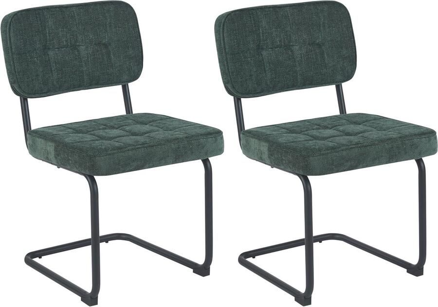 Colenis Buisframe Stoel Kita Eetkamerstoel Set van 2 Groen Chenille Stof Metalen Frame Industrieel Design - Foto 2