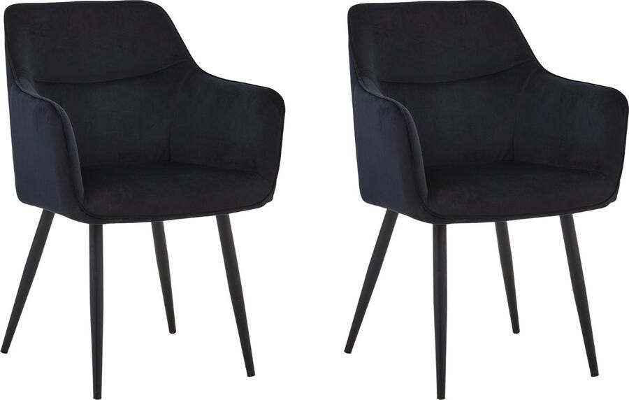 Colenis City Eetkamerstoel Set Van 2 Zwart Fluweel Velvet Industrieel Stoel Design Armleuningen