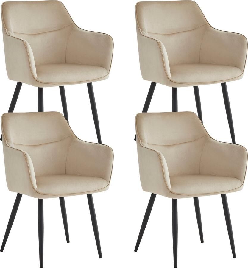 Colenis City Eetkamerstoel Set Van 4 Beige Velvet Industrieel Stoel Design Armleuningen