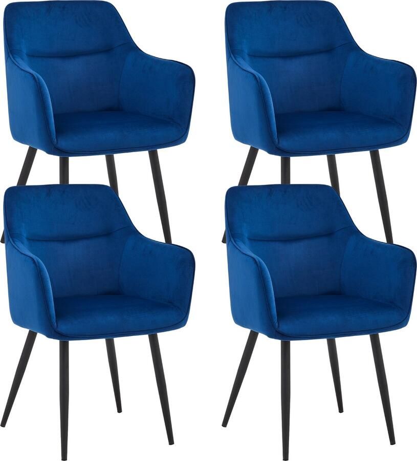 Colenis City Eetkamerstoel Set Van 4 Blauw Fluweel Velvet Industrieel Stoel Design Armleuningen