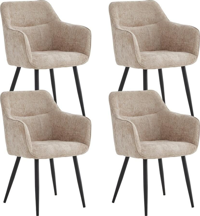 Colenis City Eetkamerstoel Set Van 4 Champagne Chenille Stof Industrieel Stoel Design Armleuningen