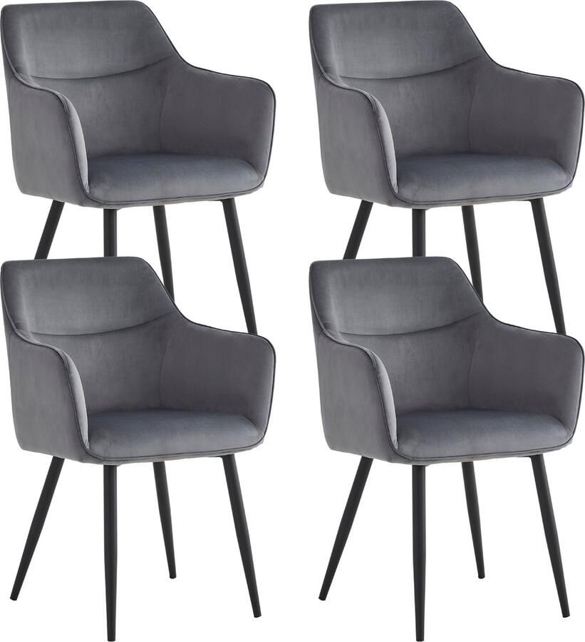 Colenis City Eetkamerstoel Set Van 4 Grijs Velvet Industrieel Stoel Design Armleuningen